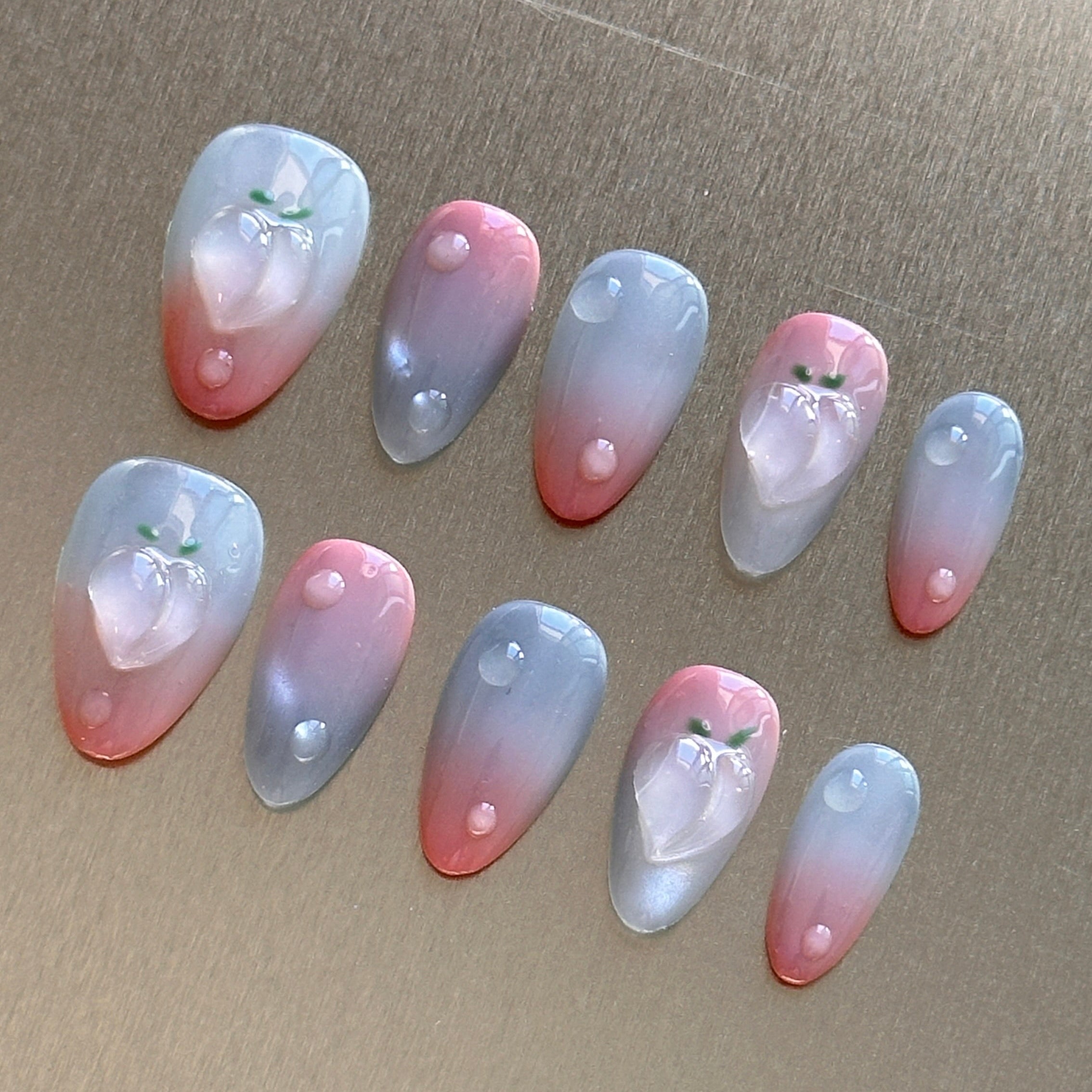 Peach Jelly 3D Fruit Short Almond Press-On Nails