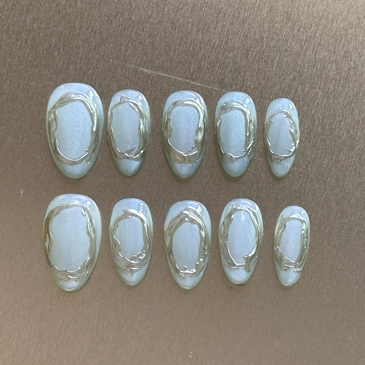 Sage Chrome Short Almond Press-On Nails