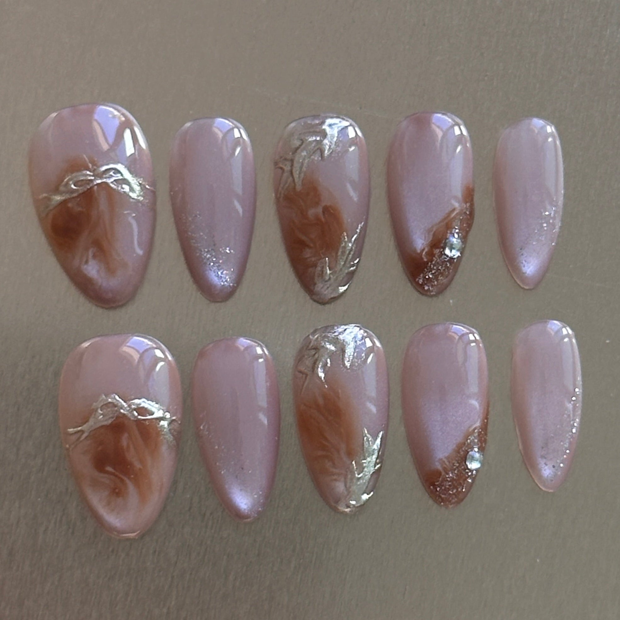 Latte Marble Short Almond Press-On Nails