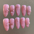 Rose Pearl Floral Medium Almond Press-On Nails