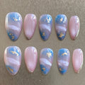 Ocean Marble Short Almond Press-On Nails