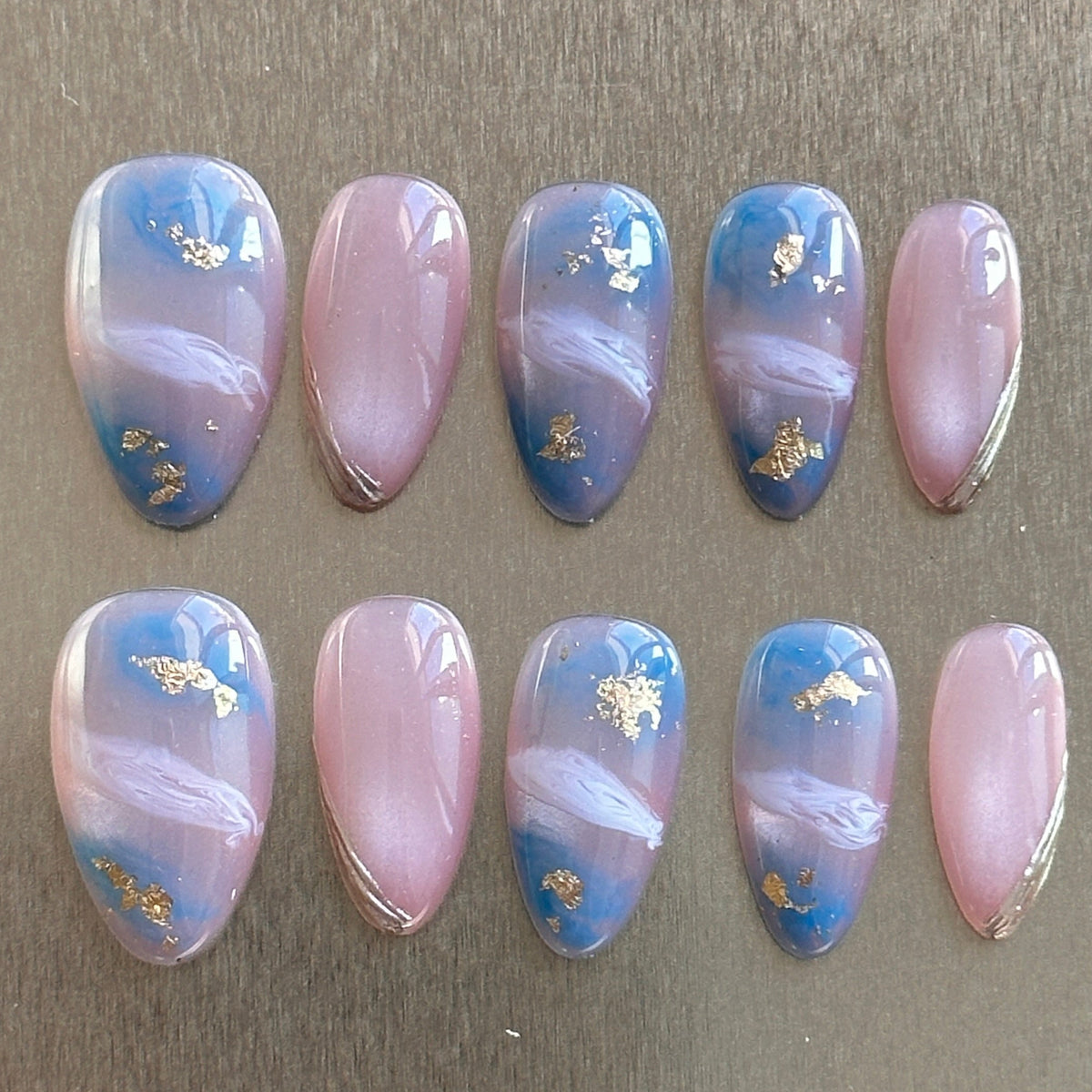 Ocean Marble Short Almond Press-On Nails