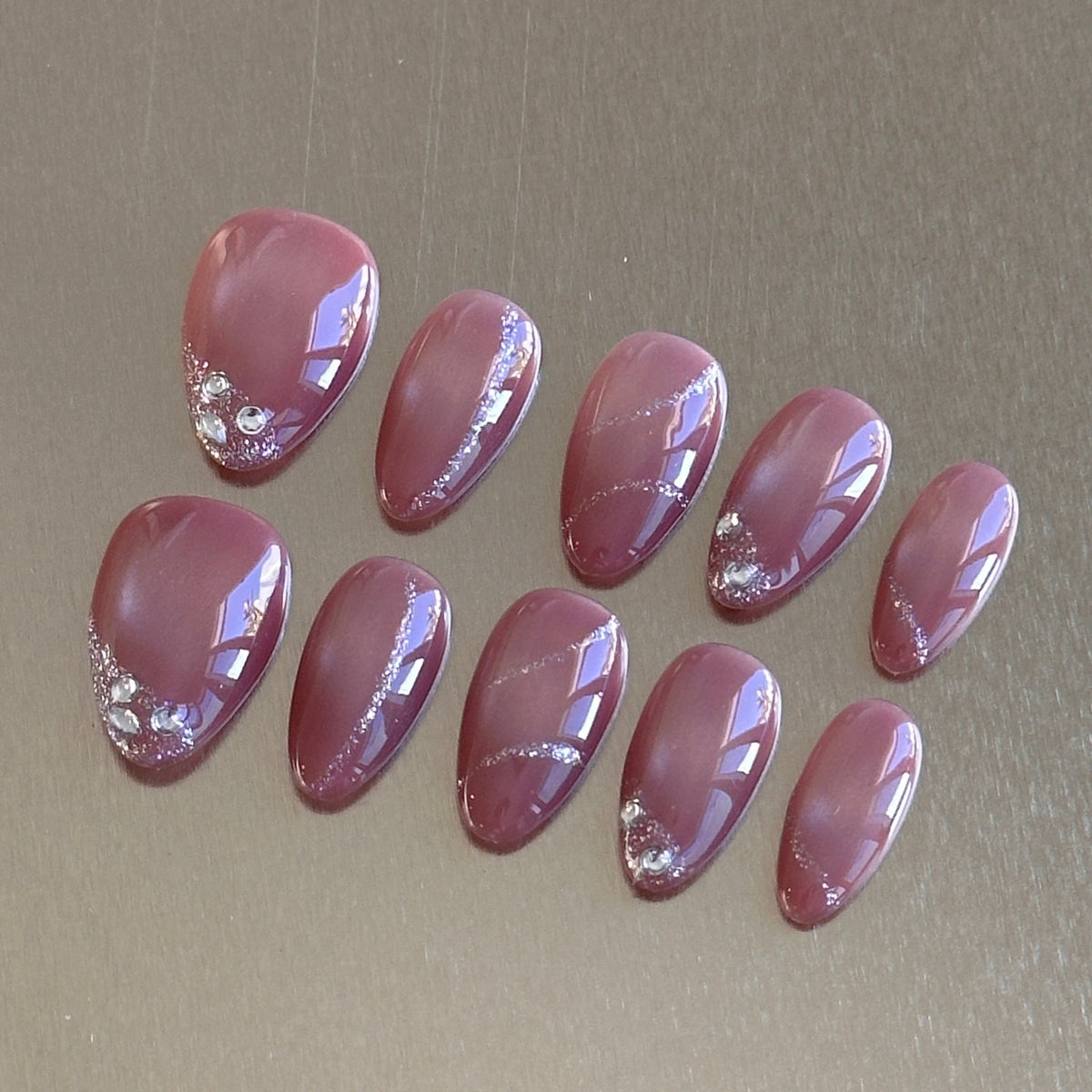 Rosewood Crystal Short Almond Press-On Nails